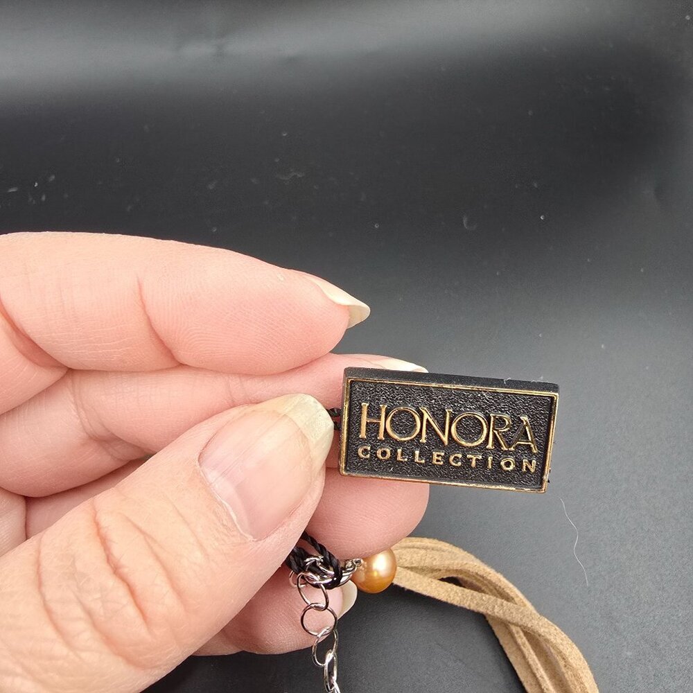 NWT Honora Multi-Color Cultured Pearl Necklace Tan Cord Adjustable Box & Bag - Picture 5 of 10